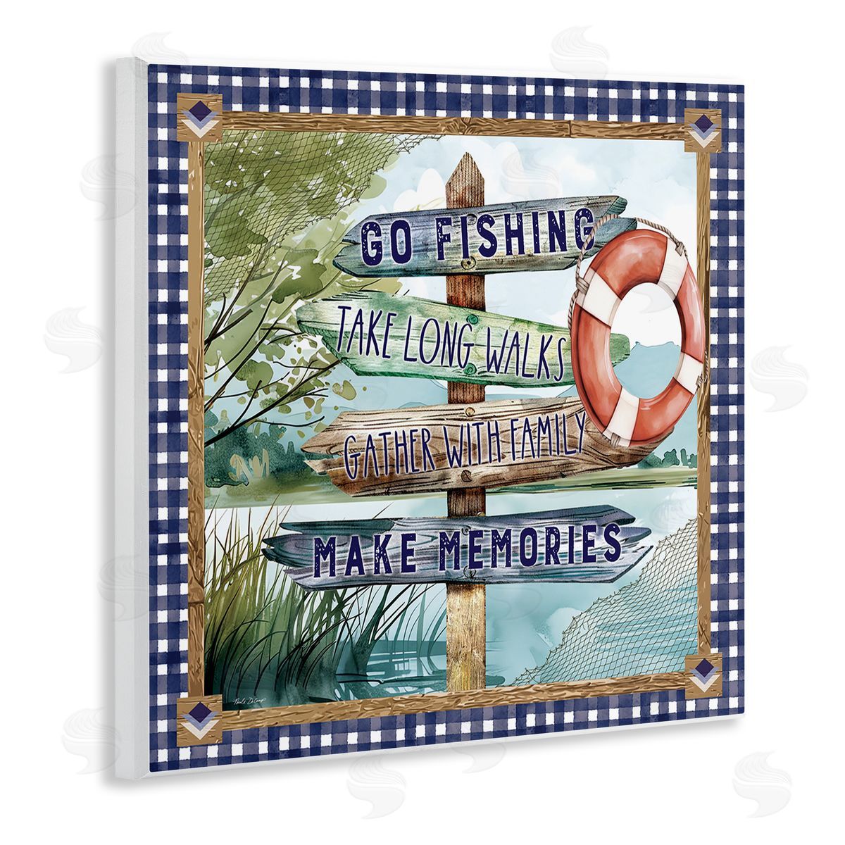 Plaid Border Lake Sign Wood Plaque Wall Art, Home Decor by Nicole DeCamp