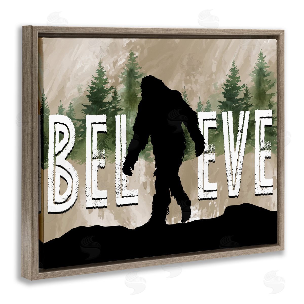 Believe Rustic Mythical Creature Brown Floating Frame Canvas Wall Art, Home Decor by Nicole DeCamp