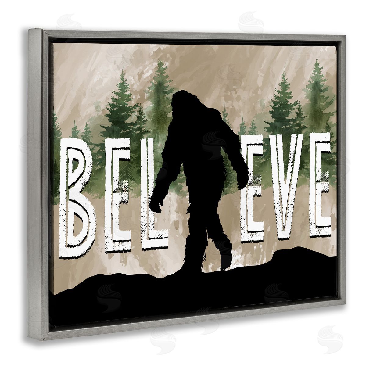 Believe Rustic Mythical Creature Grey Floating Frame Canvas Wall Art, Home Decor by Nicole DeCamp