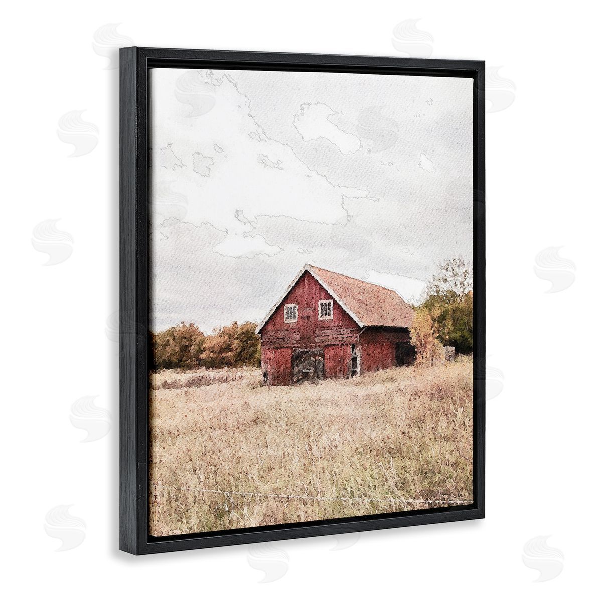 Red Barn Country Terrain Black Floating Frame Canvas Wall Art, Home Decor by Susan Ball
