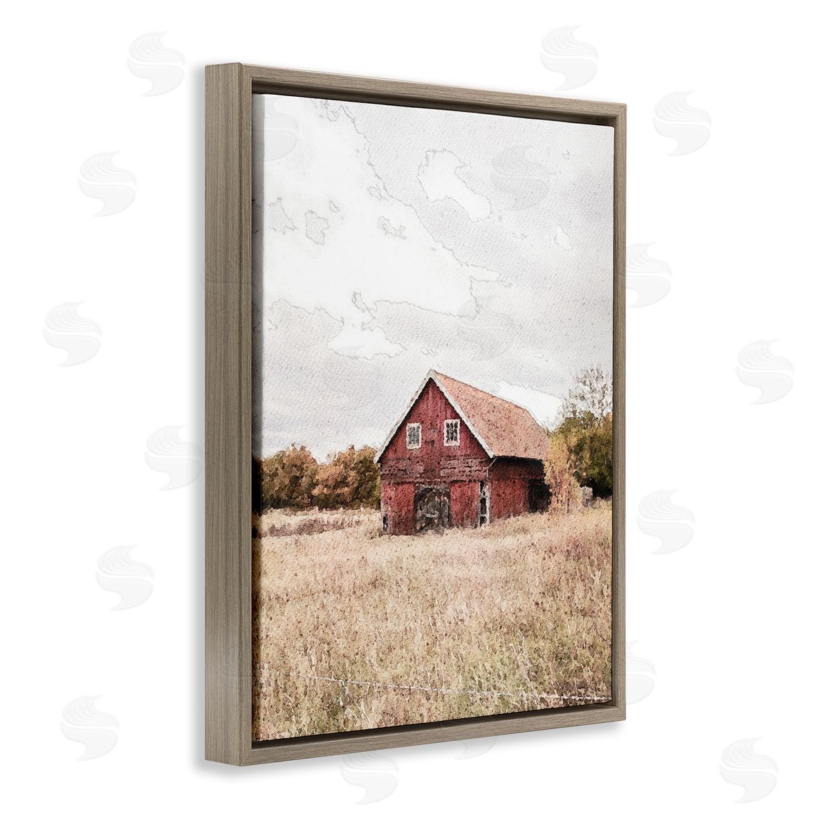 Red Barn Country Terrain Brown Floating Frame Canvas Wall Art, Home Decor by Susan Ball