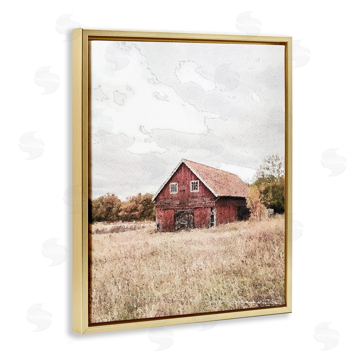 Red Barn Country Terrain Gold Floating Frame Canvas Wall Art, Home Decor by Susan Ball
