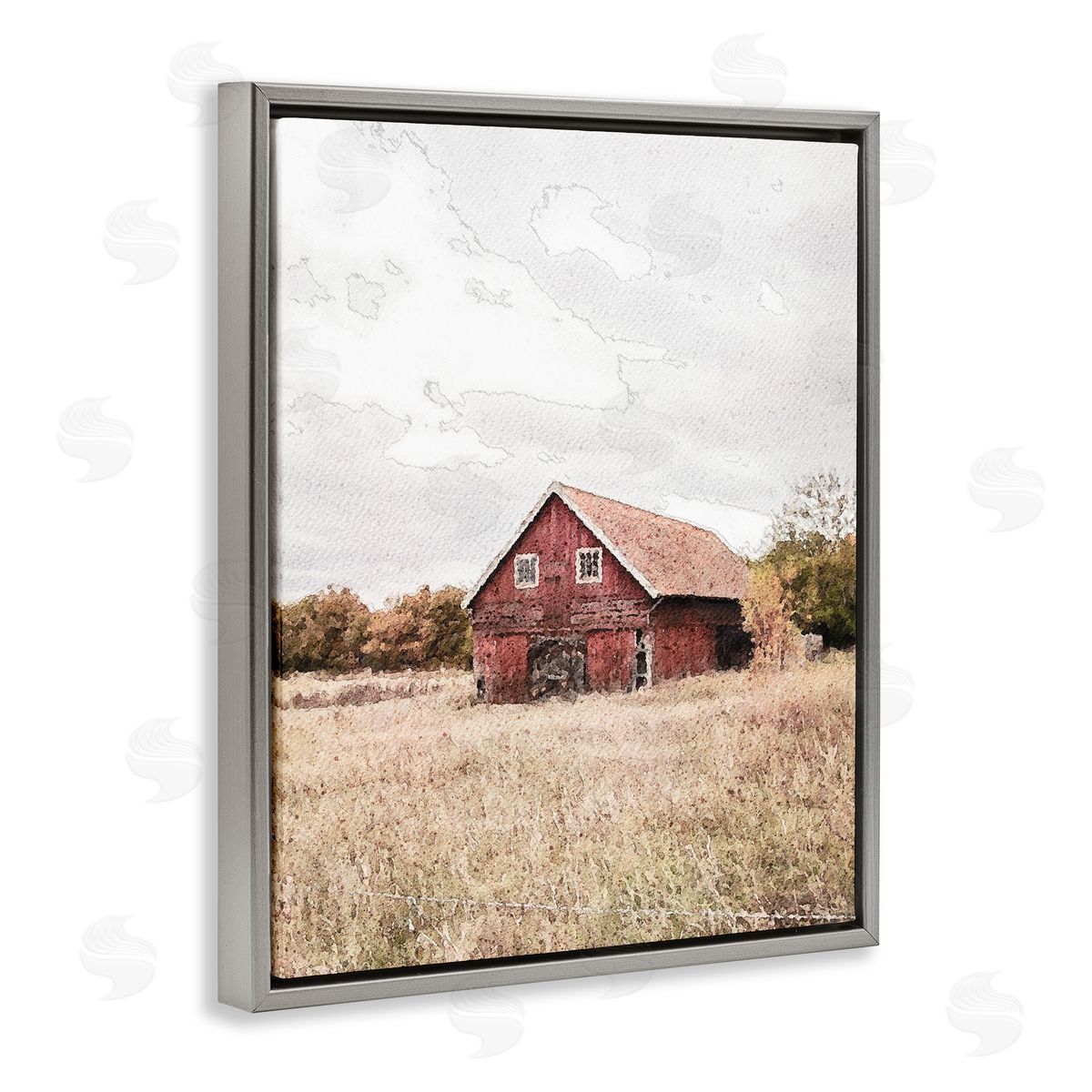 Red Barn Country Terrain Grey Floating Frame Canvas Wall Art, Home Decor by Susan Ball