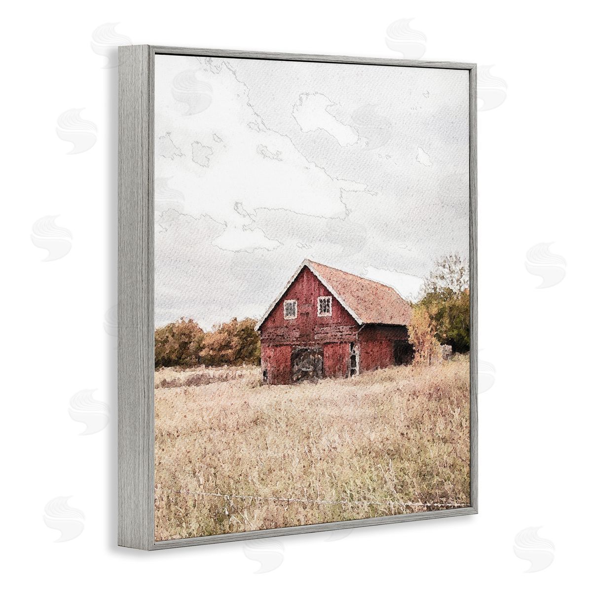 Red Barn Country Terrain Grey Frame Print Wall Art, Home Decor by Susan Ball