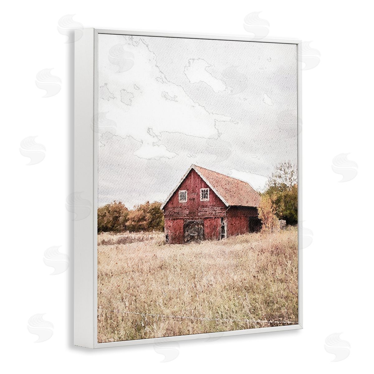Red Barn Country Terrain White Frame Print Wall Art, Home Decor by Susan Ball