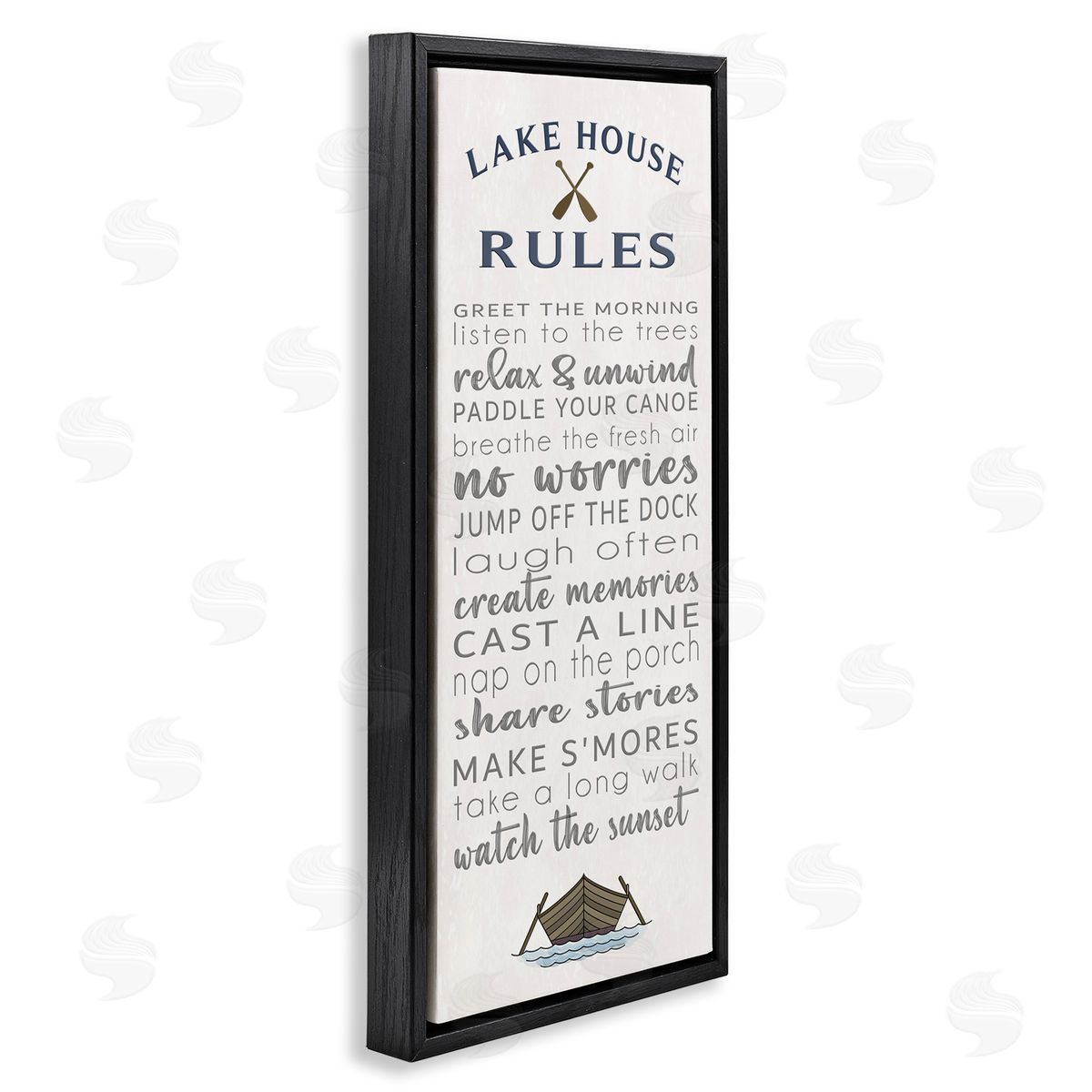 Fun Lake House Rules Black Floating Frame Canvas Wall Art, Home Decor by Seven Trees Design