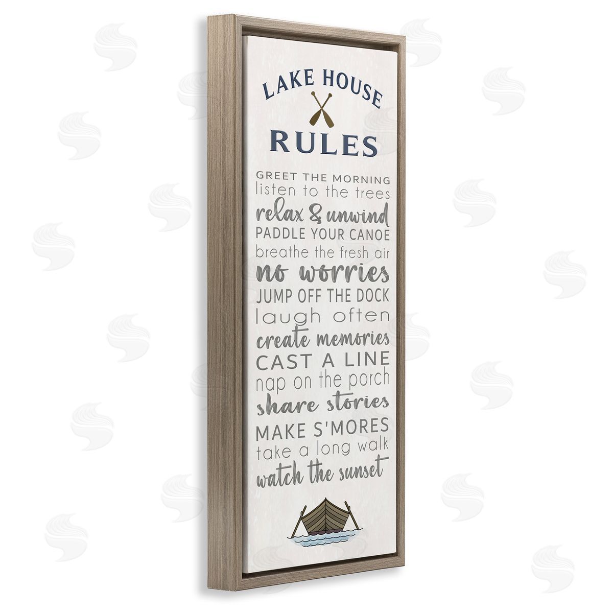 Fun Lake House Rules Brown Floating Frame Canvas Wall Art, Home Decor by Seven Trees Design