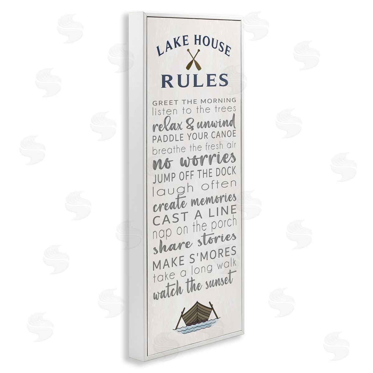 Fun Lake House Rules White Frame Print Wall Art, Home Decor by Seven Trees Design