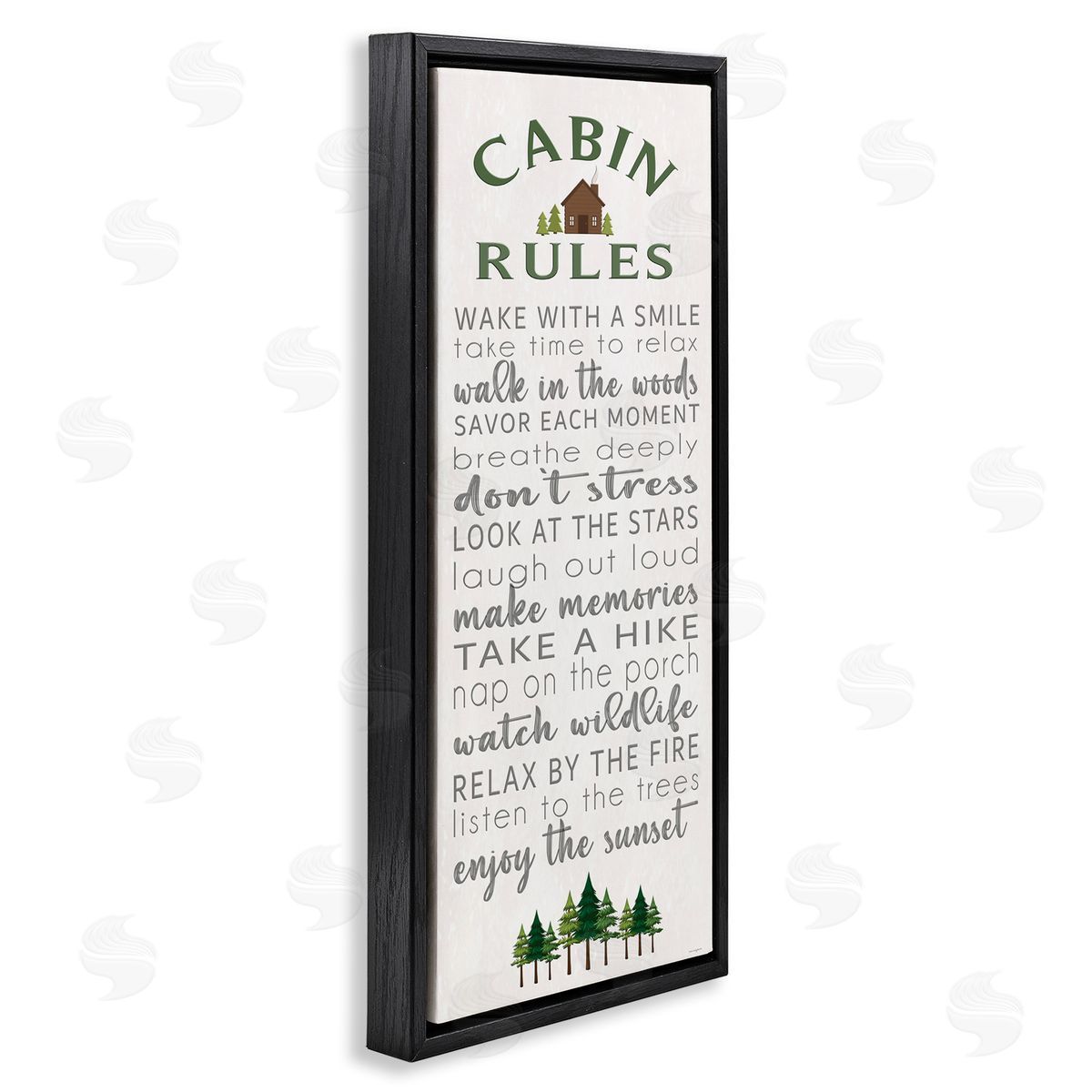 Fun Rustic Cabin Rules Black Floating Frame Canvas Wall Art, Home Decor by Seven Trees Design