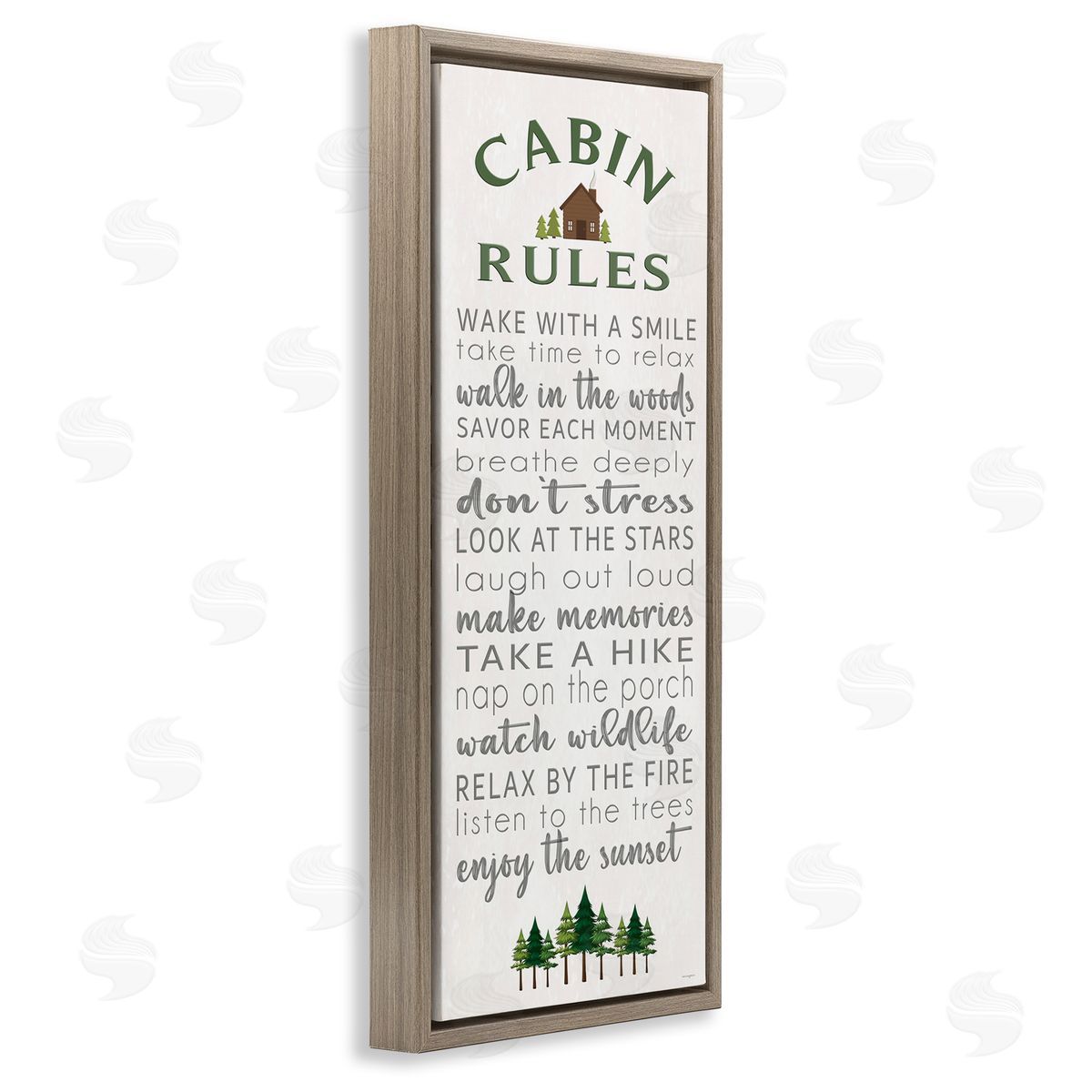 Fun Rustic Cabin Rules Brown Floating Frame Canvas Wall Art, Home Decor by Seven Trees Design