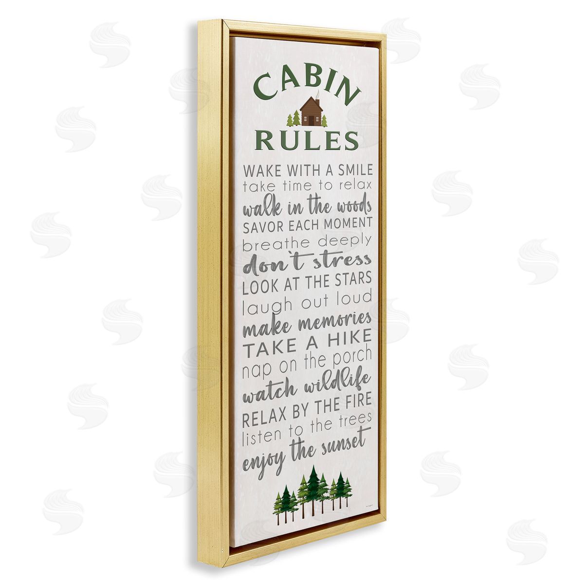 Fun Rustic Cabin Rules Gold Floating Frame Canvas Wall Art, Home Decor by Seven Trees Design
