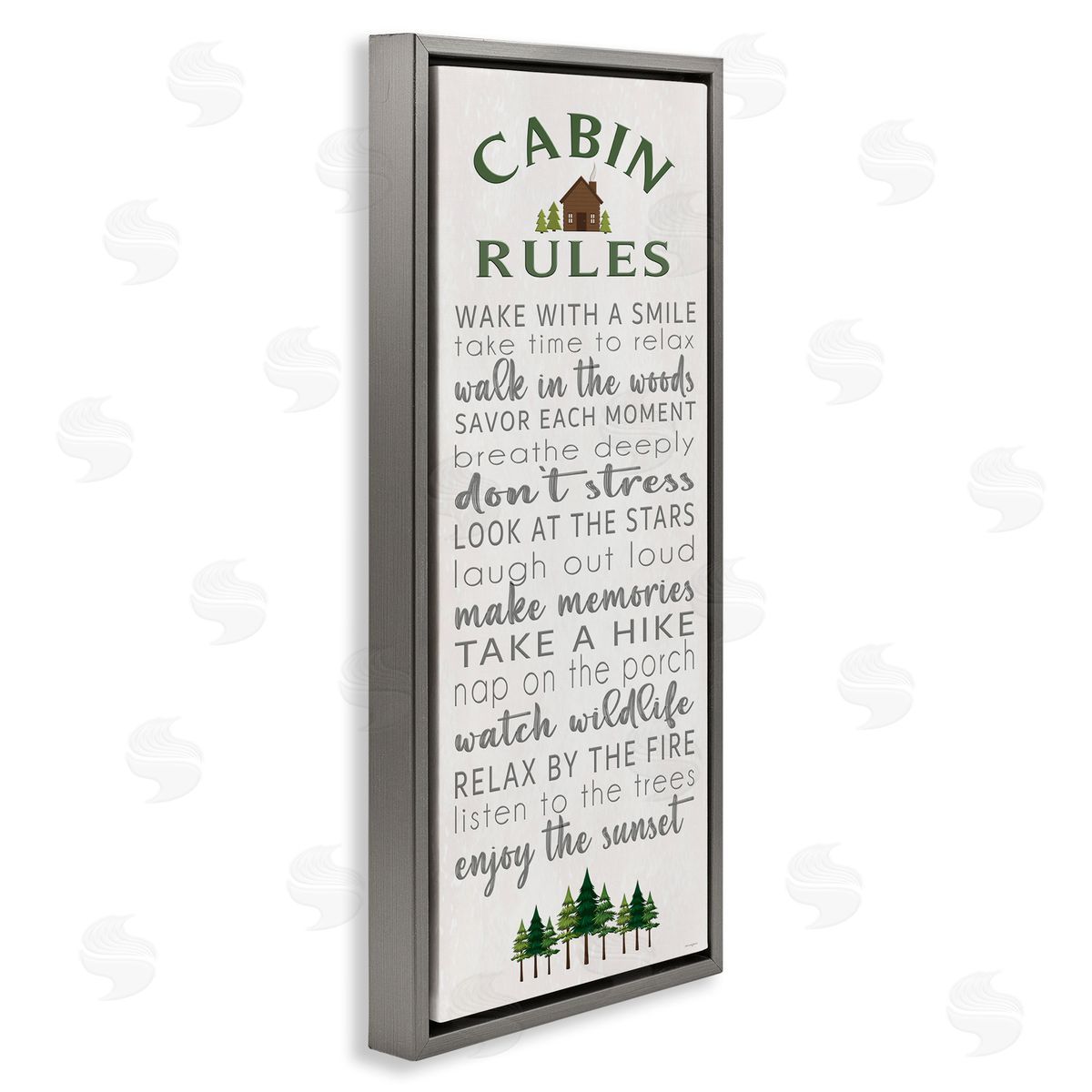 Fun Rustic Cabin Rules Grey Floating Frame Canvas Wall Art, Home Decor by Seven Trees Design
