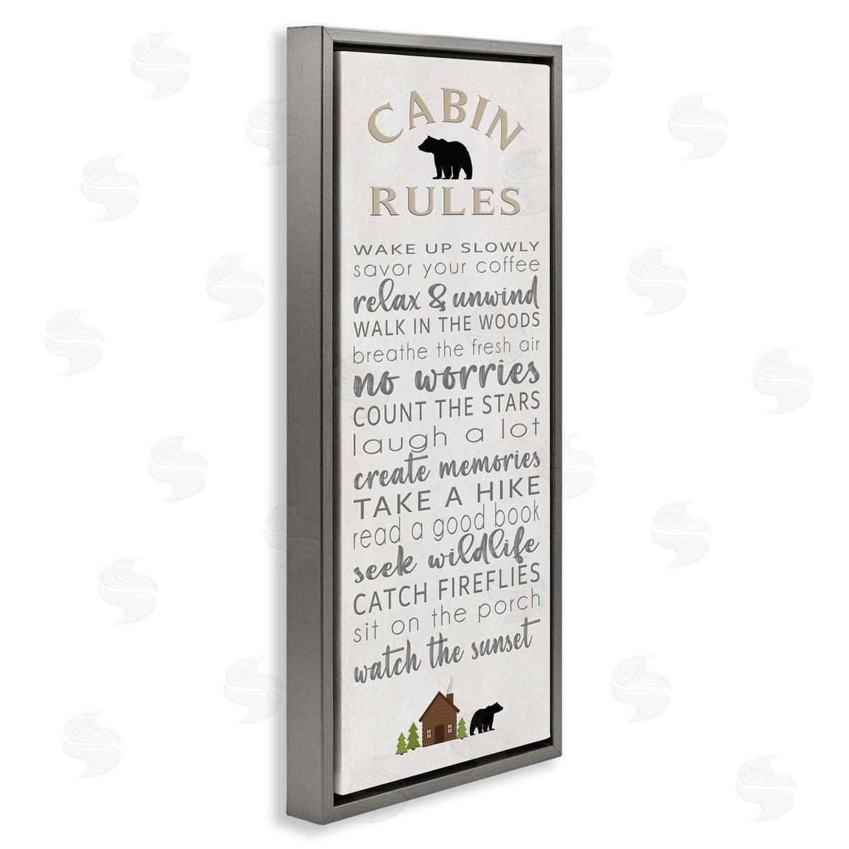 Fun Adventure Cabin Rules Grey Floating Frame Canvas Wall Art, Home Decor by Seven Trees Design