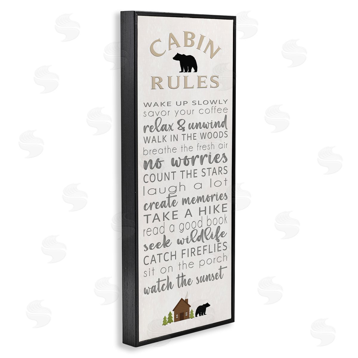 Fun Adventure Cabin Rules Black Frame Print Wall Art, Home Decor by Seven Trees Design