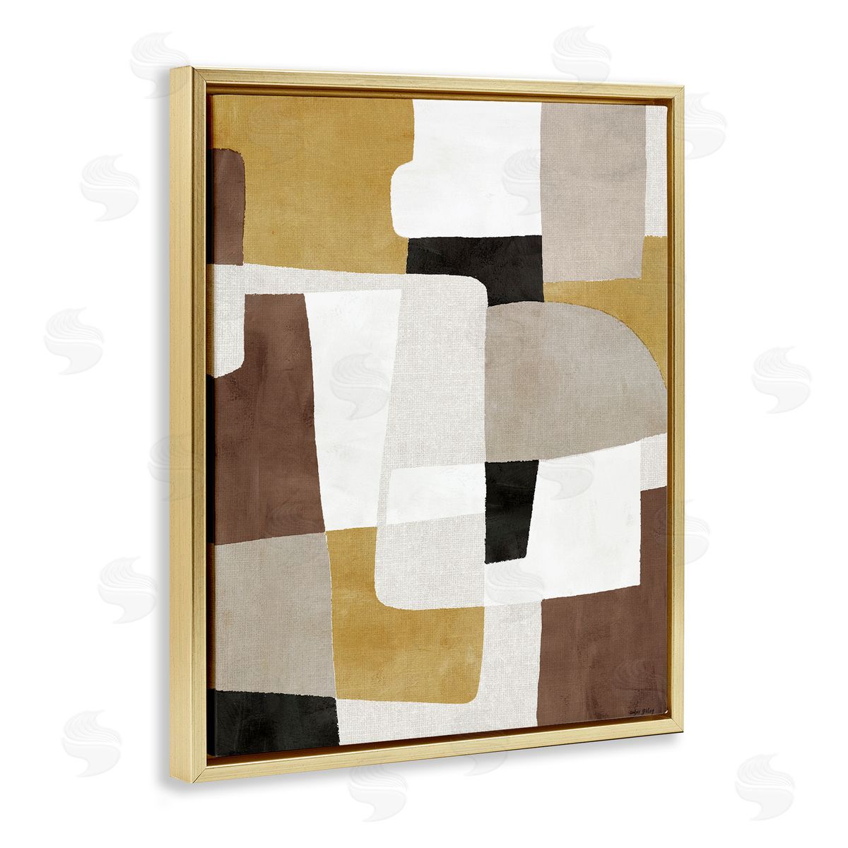 Funky Boho Geometric Shapes Gold Floating Frame Canvas Wall Art, Home Decor by Amber Sterling