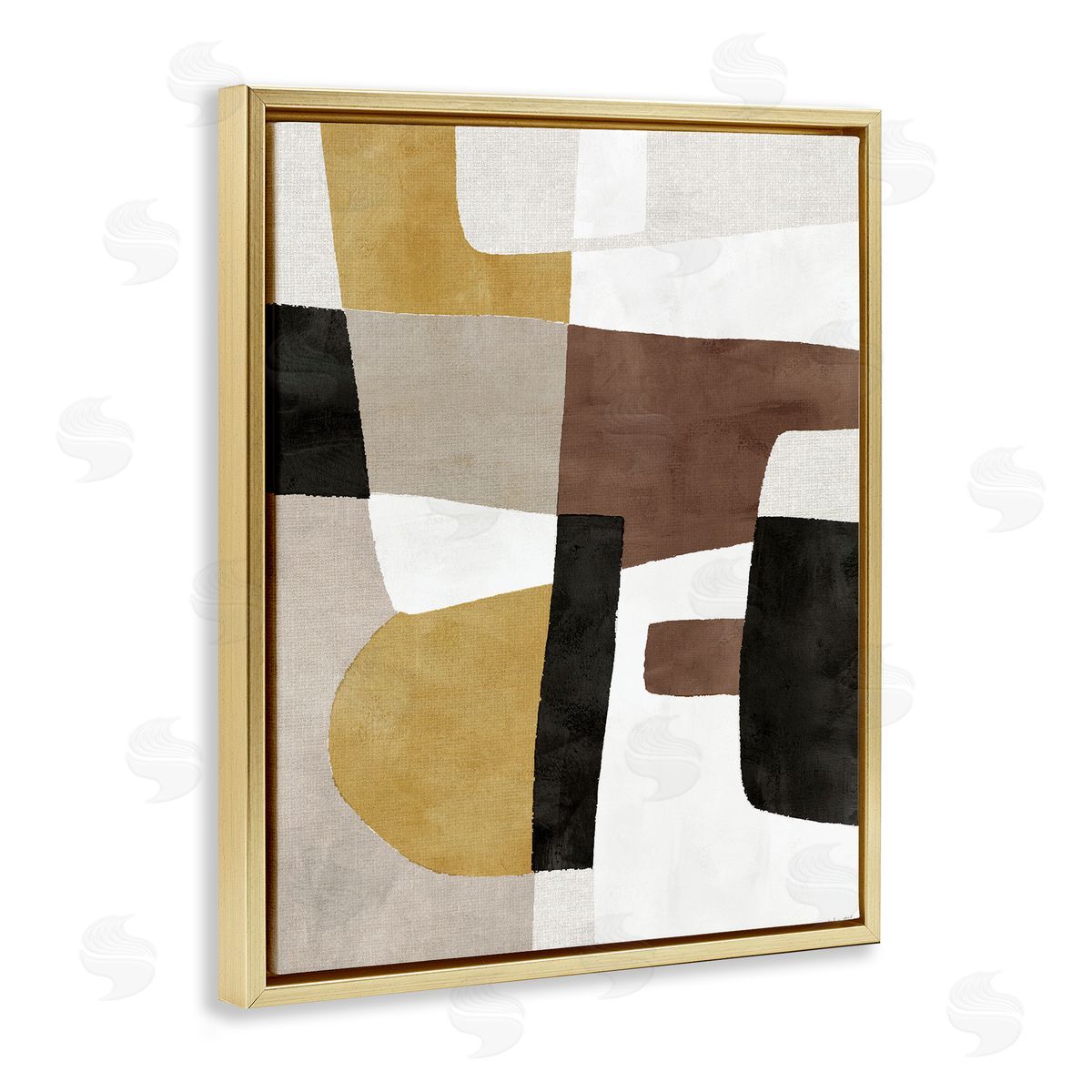 Abstract Shapes in Earth Tones Gold Floating Frame Canvas Wall Art, Home Decor by Amber Sterling