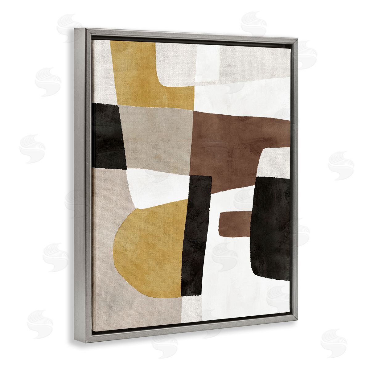 Abstract Shapes in Earth Tones Grey Floating Frame Canvas Wall Art, Home Decor by Amber Sterling