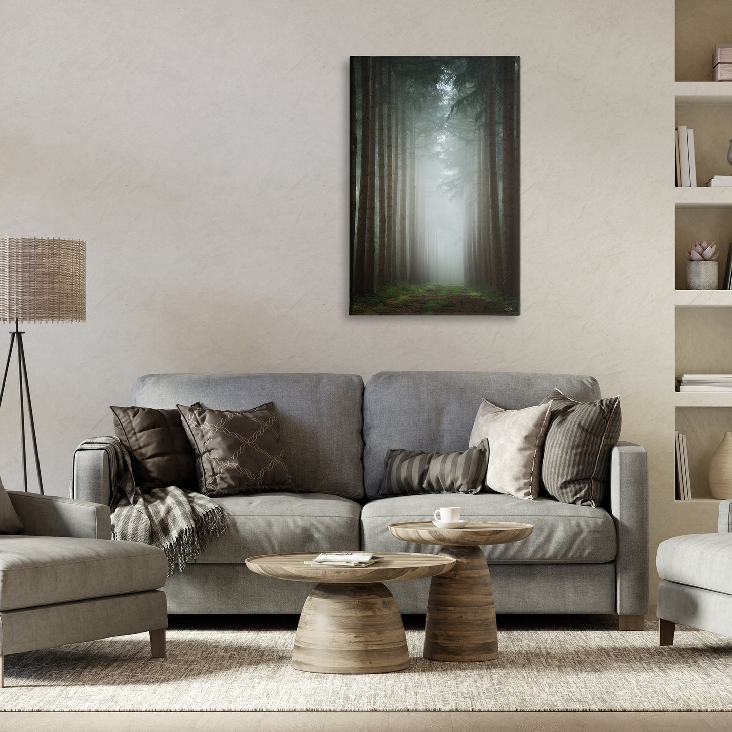 Moonlight Through Dark Forest Canvas Wall Art in Room, Home Decor by Martin Podt