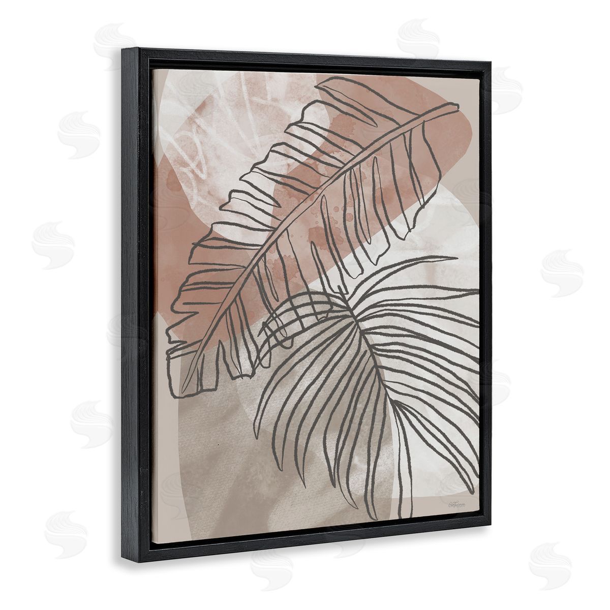 Tropical Earth Tone Leaves Black Floating Frame Canvas Wall Art, Home Decor by Cat Thurman Designs