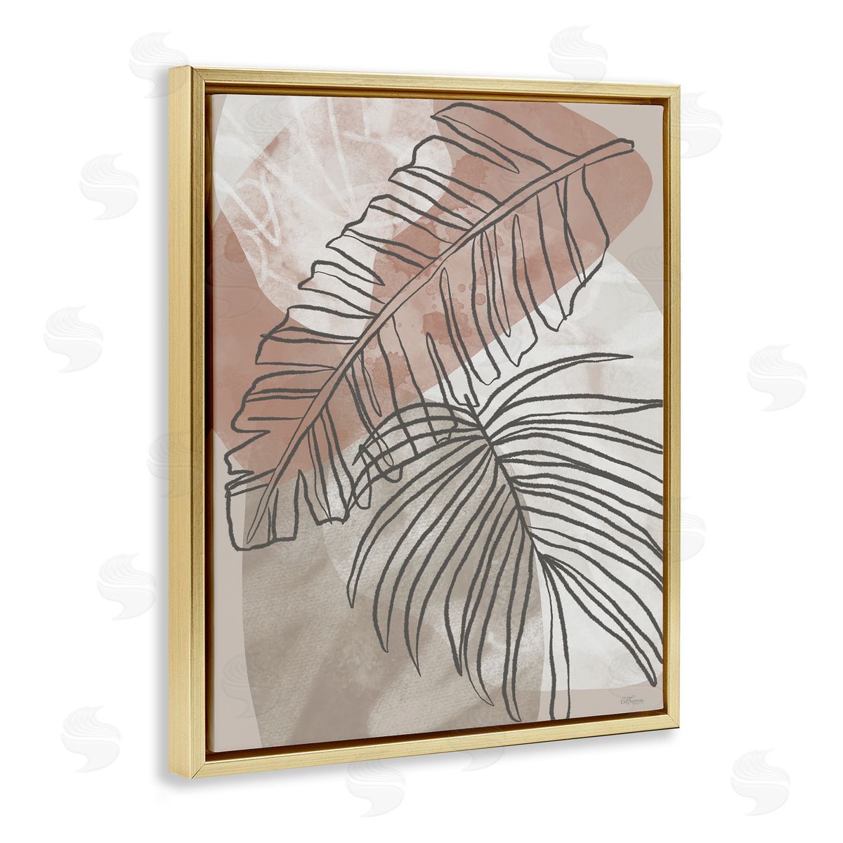 Tropical Earth Tone Leaves Gold Floating Frame Canvas Wall Art, Home Decor by Cat Thurman Designs