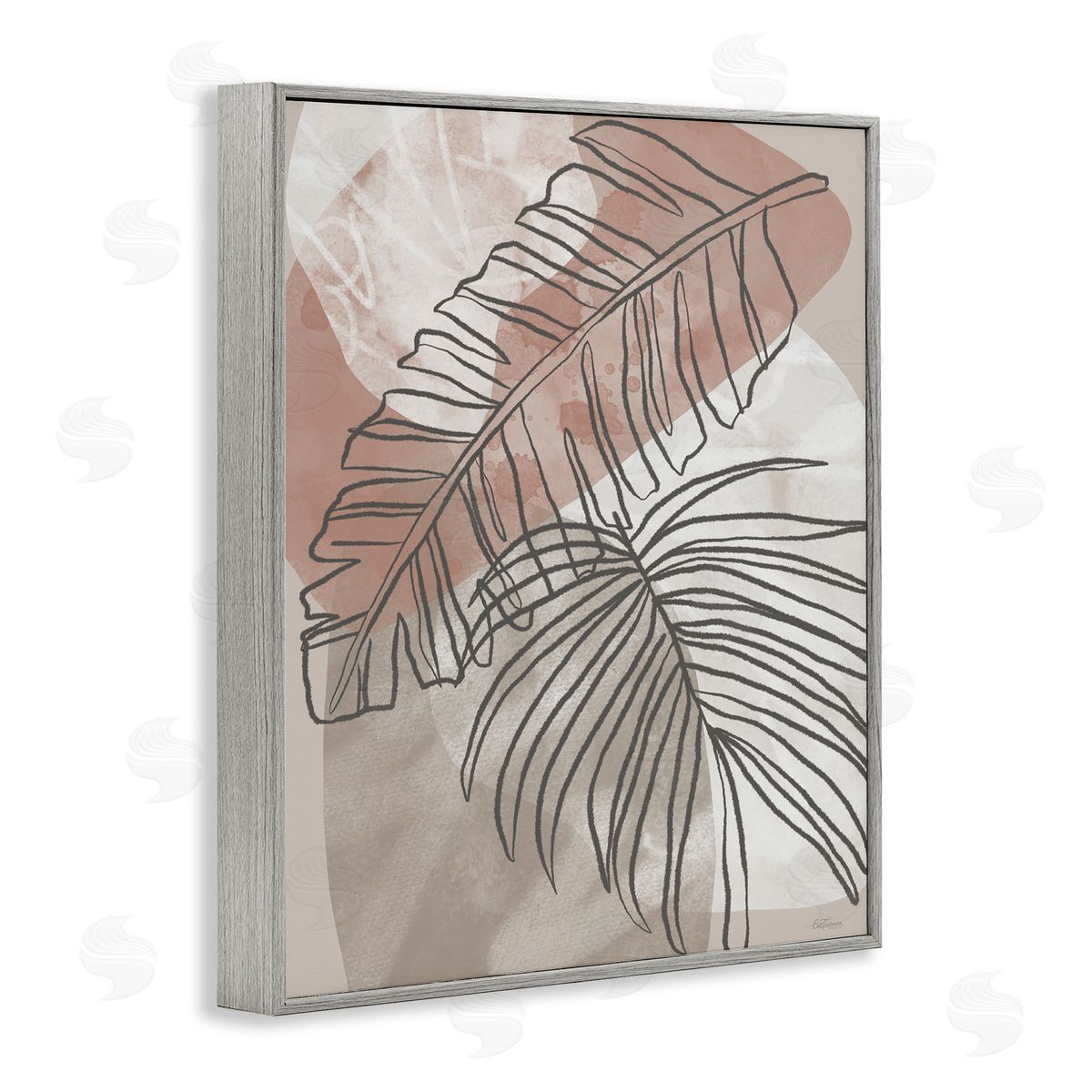 Tropical Earth Tone Leaves Grey Frame Print Wall Art, Home Decor by Cat Thurman Designs