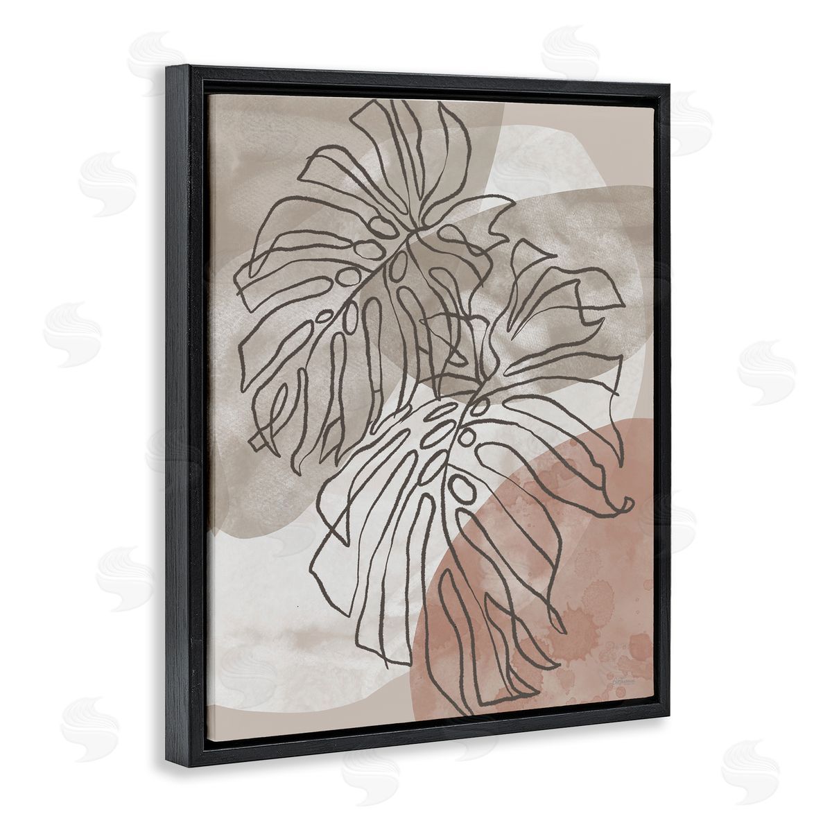 Leaf Outlines in Earth Tones Black Floating Frame Canvas Wall Art, Home Decor by Cat Thurman Designs