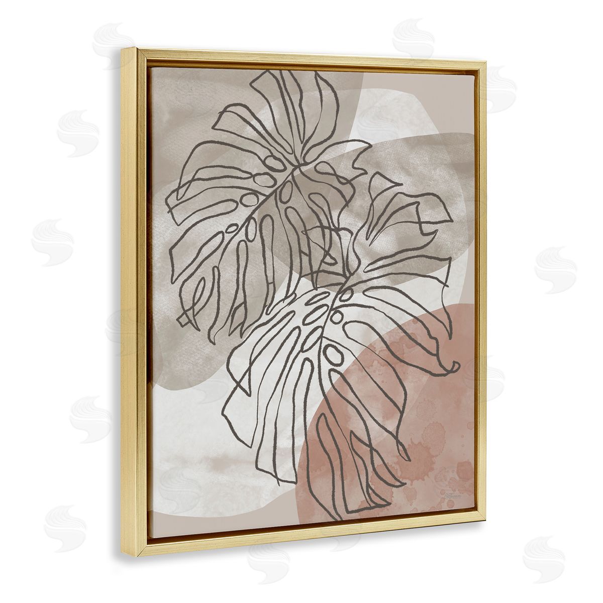 Leaf Outlines in Earth Tones Gold Floating Frame Canvas Wall Art, Home Decor by Cat Thurman Designs