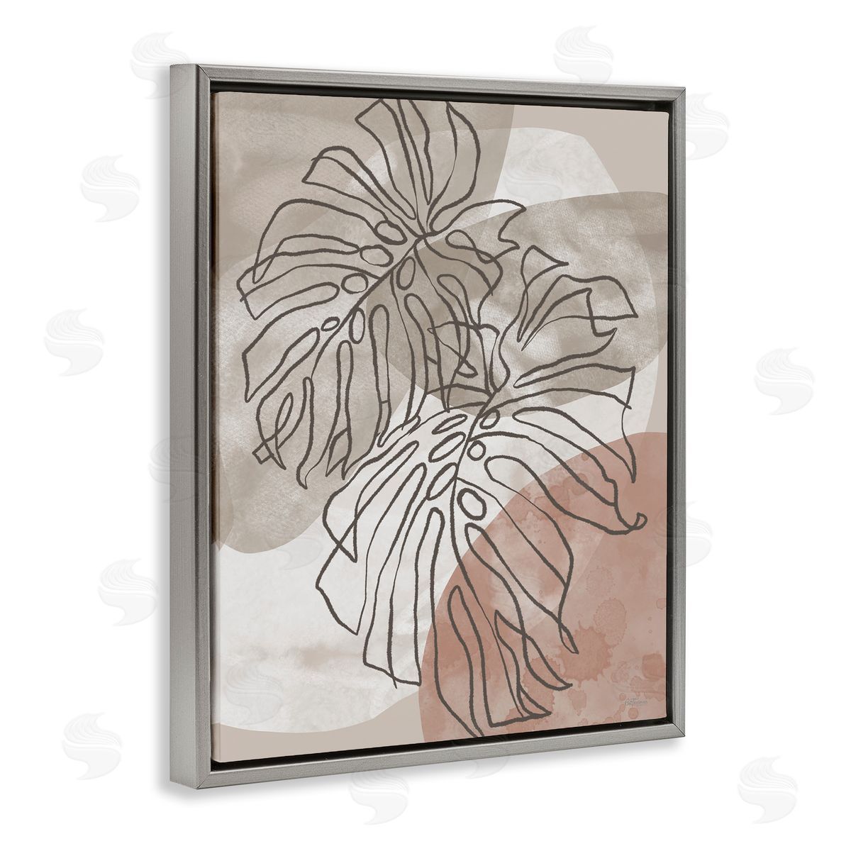 Leaf Outlines in Earth Tones Grey Floating Frame Canvas Wall Art, Home Decor by Cat Thurman Designs
