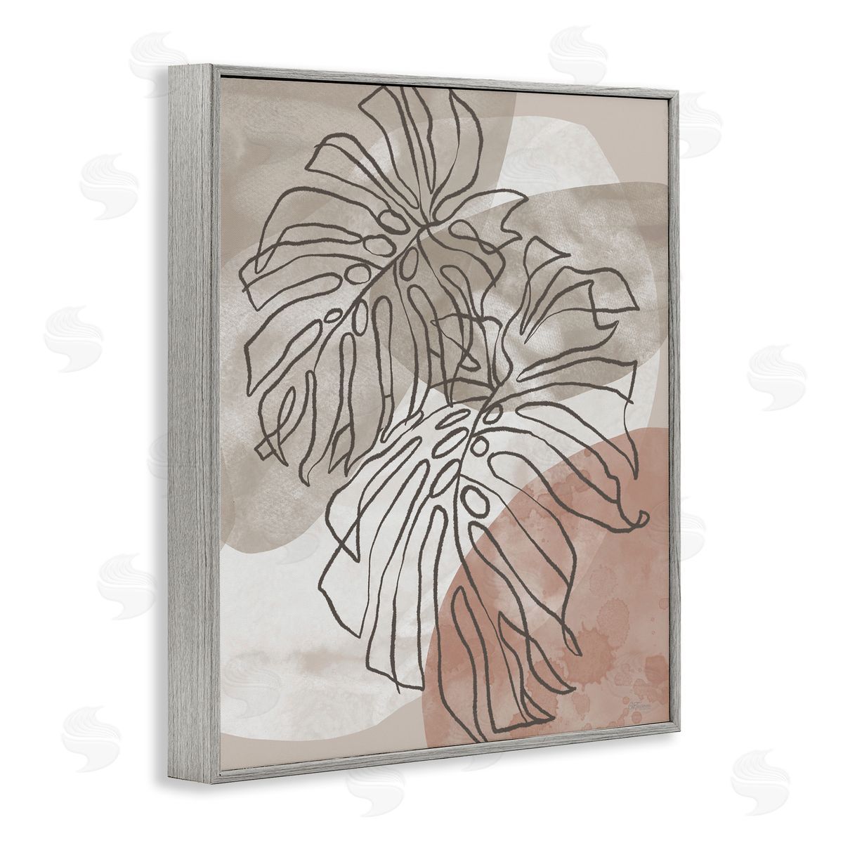 Leaf Outlines in Earth Tones Grey Frame Print Wall Art, Home Decor by Cat Thurman Designs