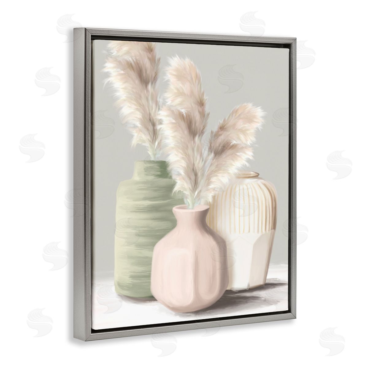 Soft Pampas Vases Grey Floating Frame Canvas Wall Art, Home Decor by House Fenway