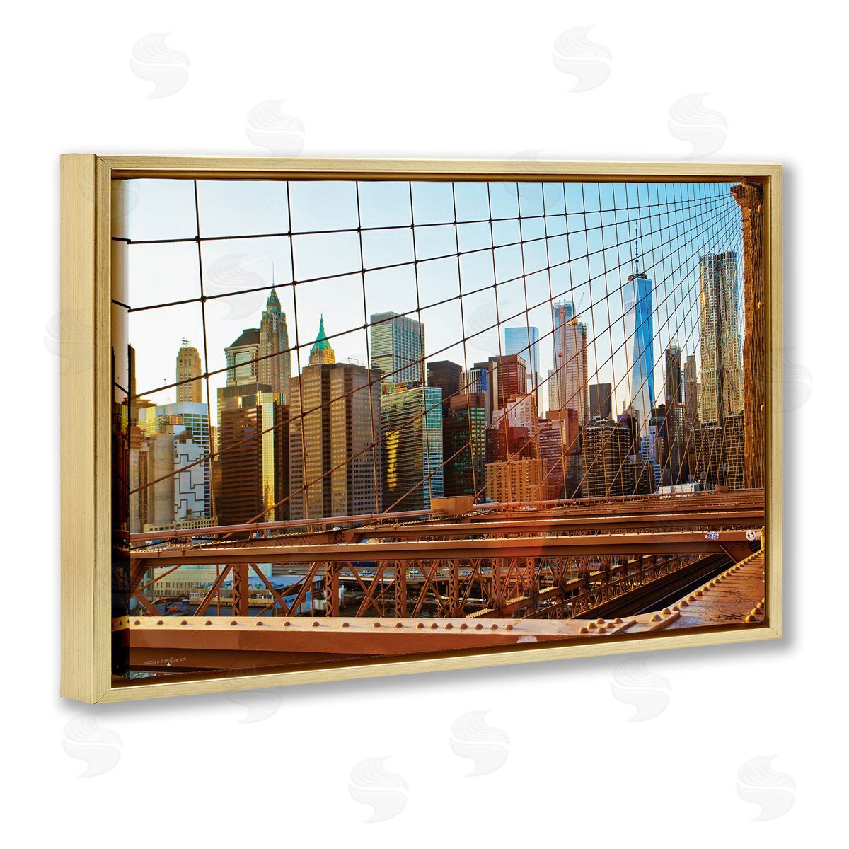 Cityscape Through Bridge Gold Floating Frame Canvas Wall Art, Home Decor by Seven Trees Design