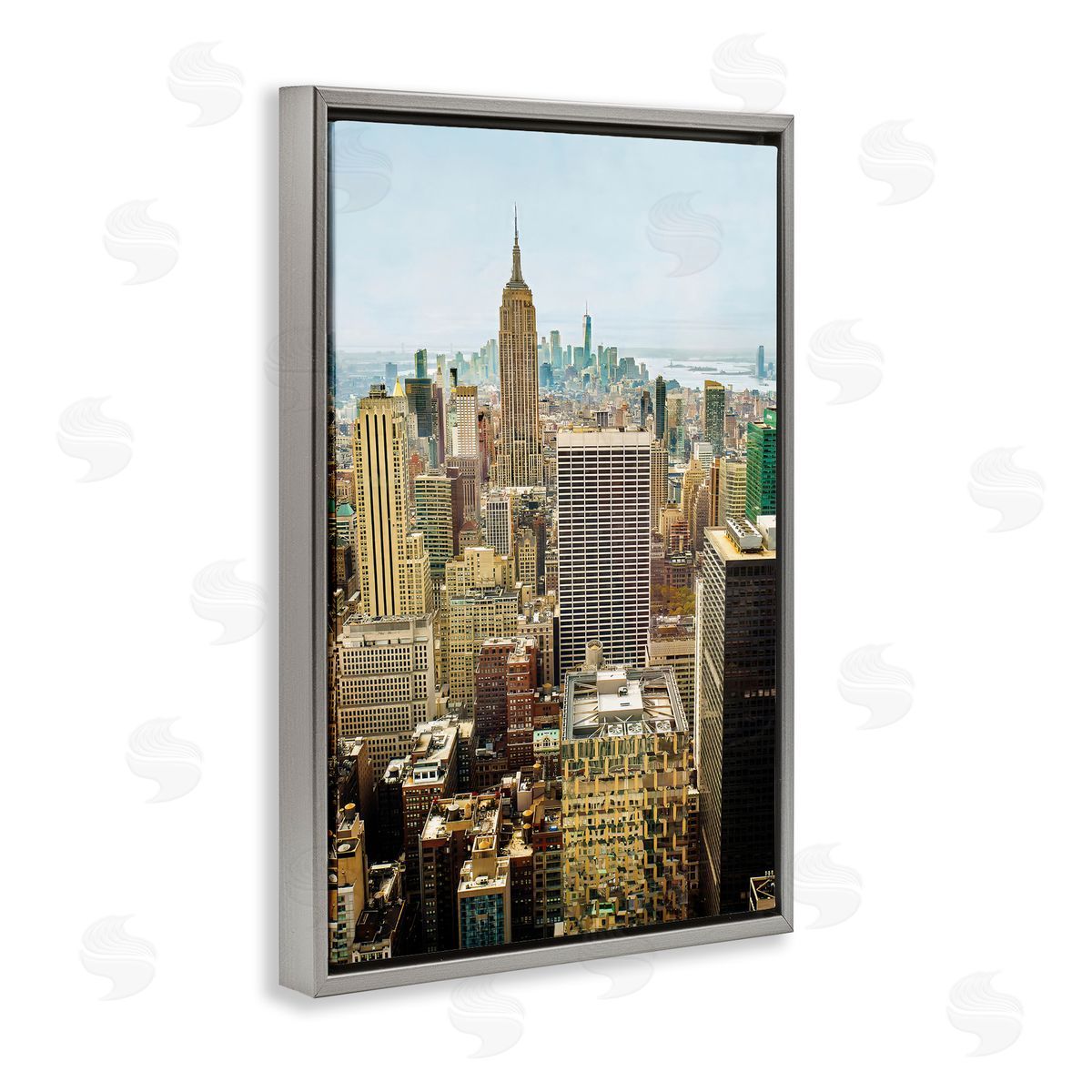 Overlooking Cityscape Buildings Grey Floating Frame Canvas Wall Art, Home Decor by Seven Trees Design