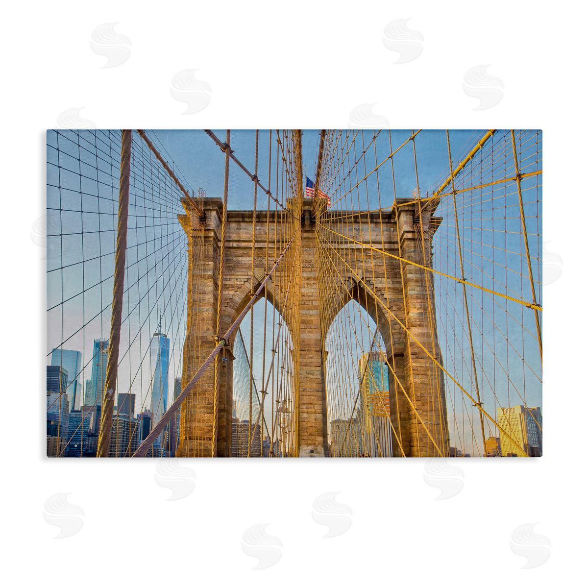Industrial Bridge with American Flag Canvas Wall Art, Home Decor by Seven Trees Design