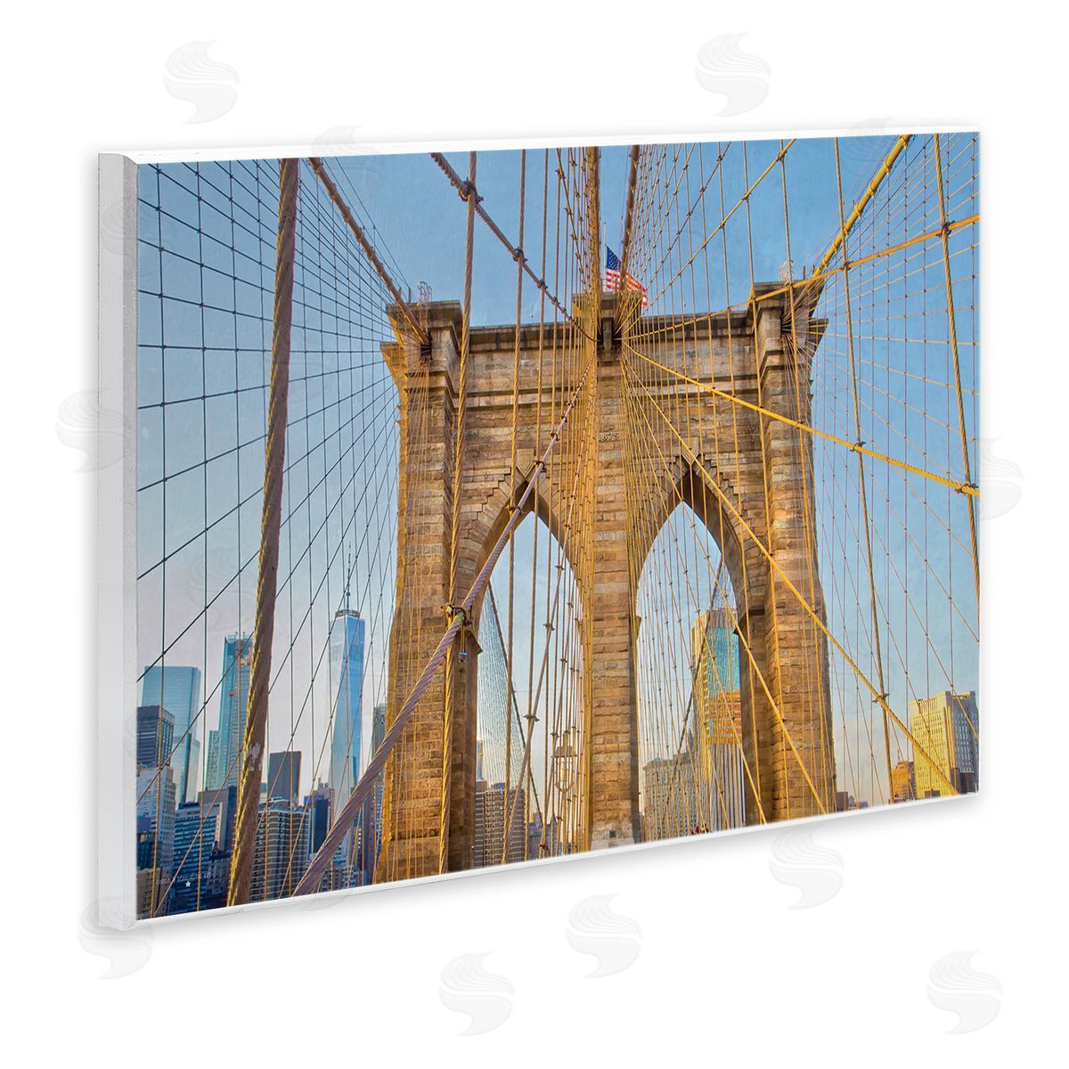 Industrial Bridge with American Flag Wood Plaque Wall Art, Home Decor by Seven Trees Design