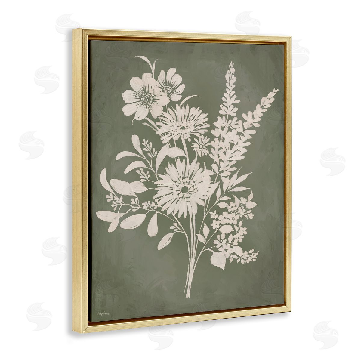 Bunches of Wildflower Herbs Gold Floating Frame Canvas Wall Art, Home Decor by Cat Thurman Designs