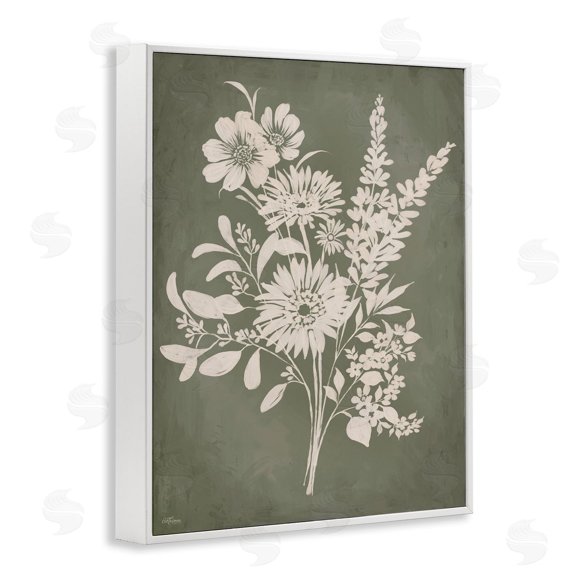 Bunches of Wildflower Herbs White Frame Print Wall Art, Home Decor by Cat Thurman Designs