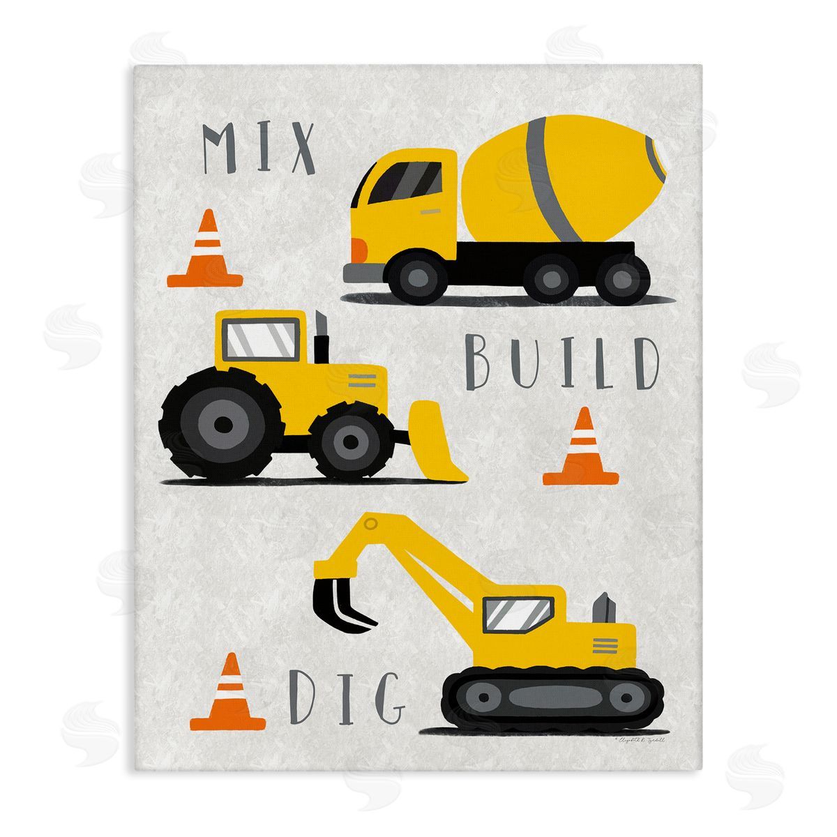 Mix Build Dig Trucks Canvas Wall Art, Home Decor by Elizabeth Tyndall