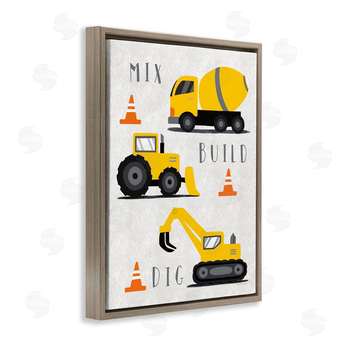 Mix Build Dig Trucks Brown Floating Frame Canvas Wall Art, Home Decor by Elizabeth Tyndall