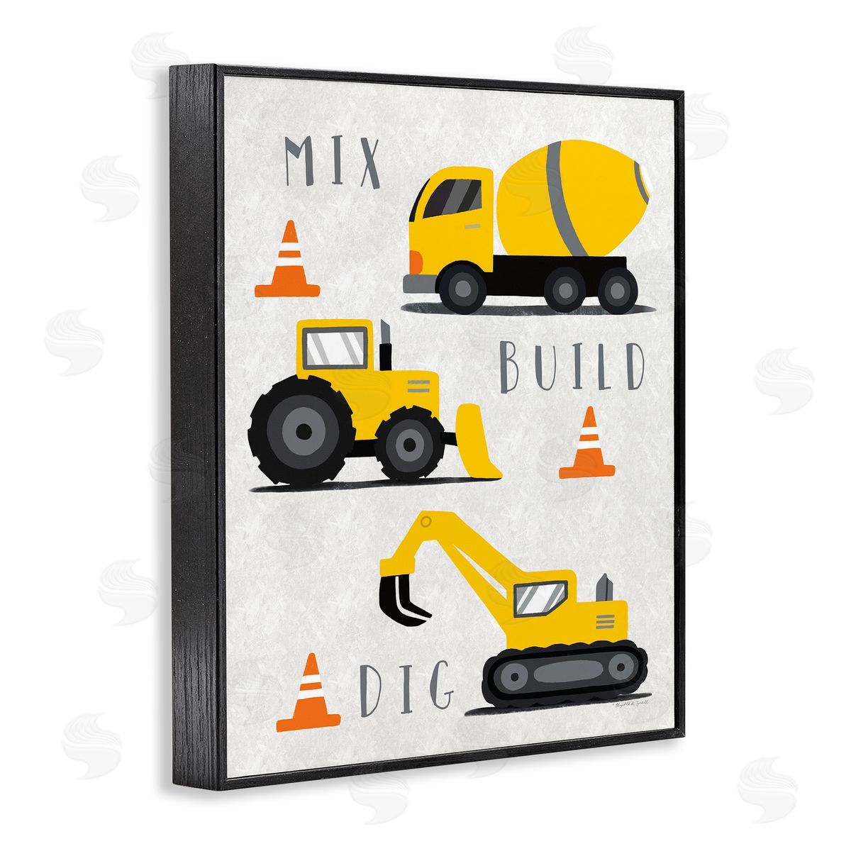 Mix Build Dig Trucks Black Frame Print Wall Art, Home Decor by Elizabeth Tyndall