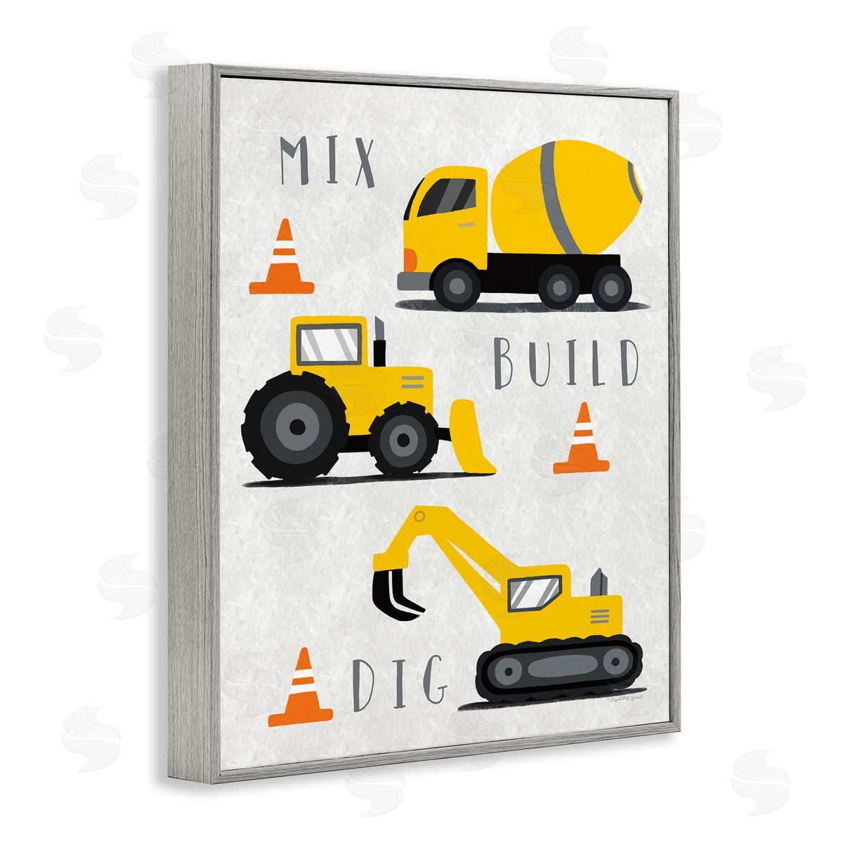 Mix Build Dig Trucks Grey Frame Print Wall Art, Home Decor by Elizabeth Tyndall