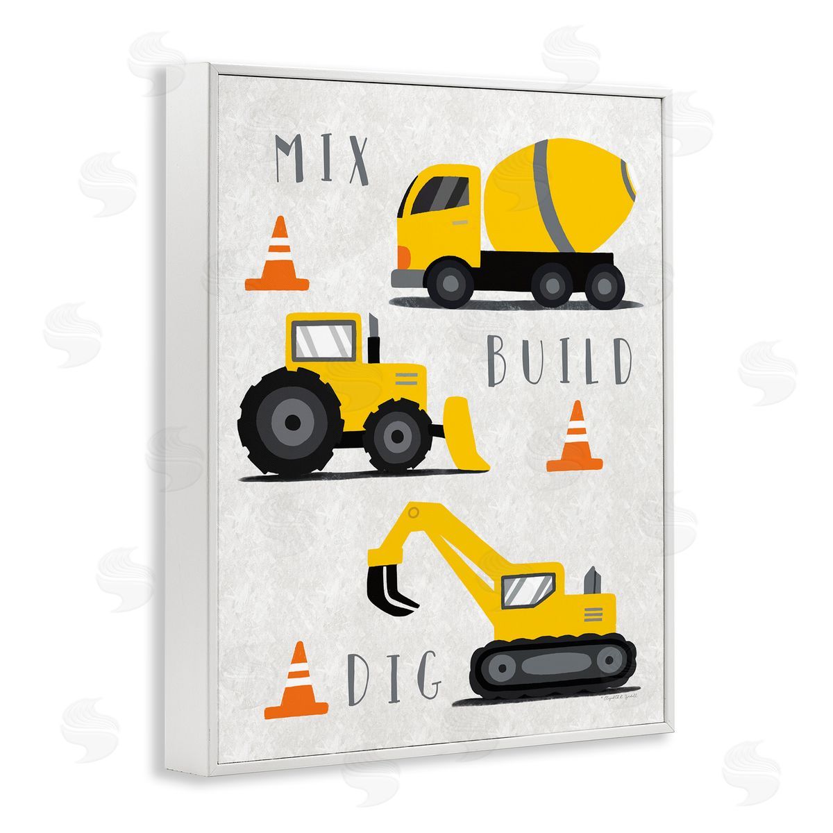 Mix Build Dig Trucks White Frame Print Wall Art, Home Decor by Elizabeth Tyndall