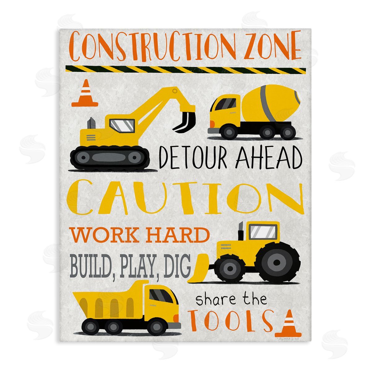 Construction Zone Ahead Canvas Wall Art, Home Decor by Elizabeth Tyndall