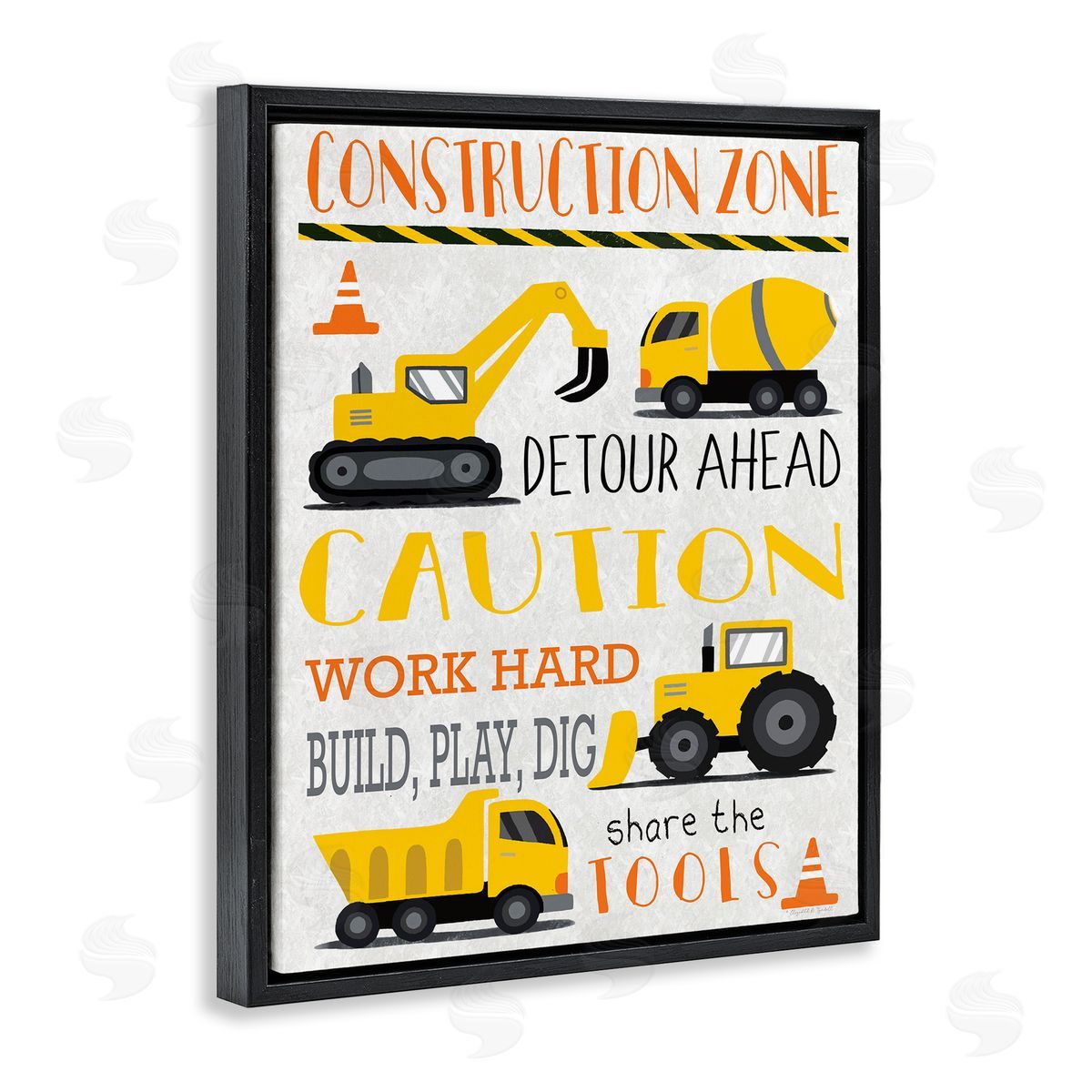 Construction Zone Ahead Black Floating Frame Canvas Wall Art, Home Decor by Elizabeth Tyndall