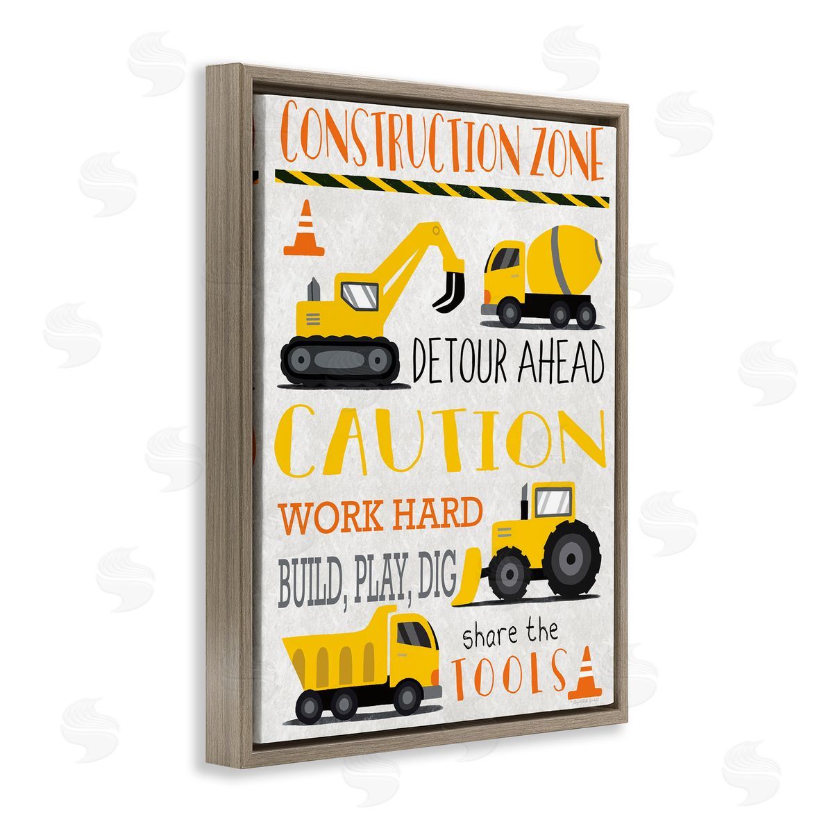 Construction Zone Ahead Brown Floating Frame Canvas Wall Art, Home Decor by Elizabeth Tyndall