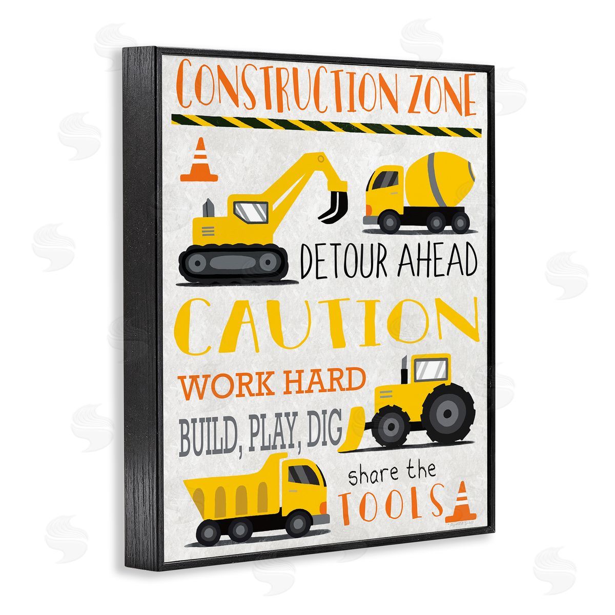 Construction Zone Ahead Black Frame Print Wall Art, Home Decor by Elizabeth Tyndall