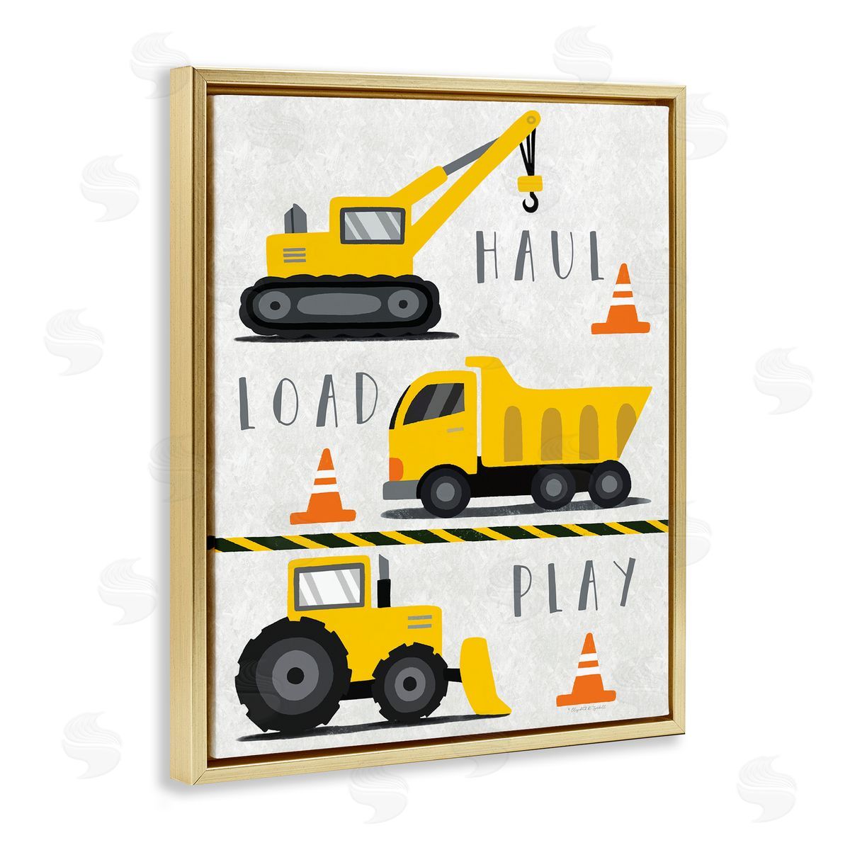 Haul Load Play Trucks Gold Floating Frame Canvas Wall Art, Home Decor by Elizabeth Tyndall