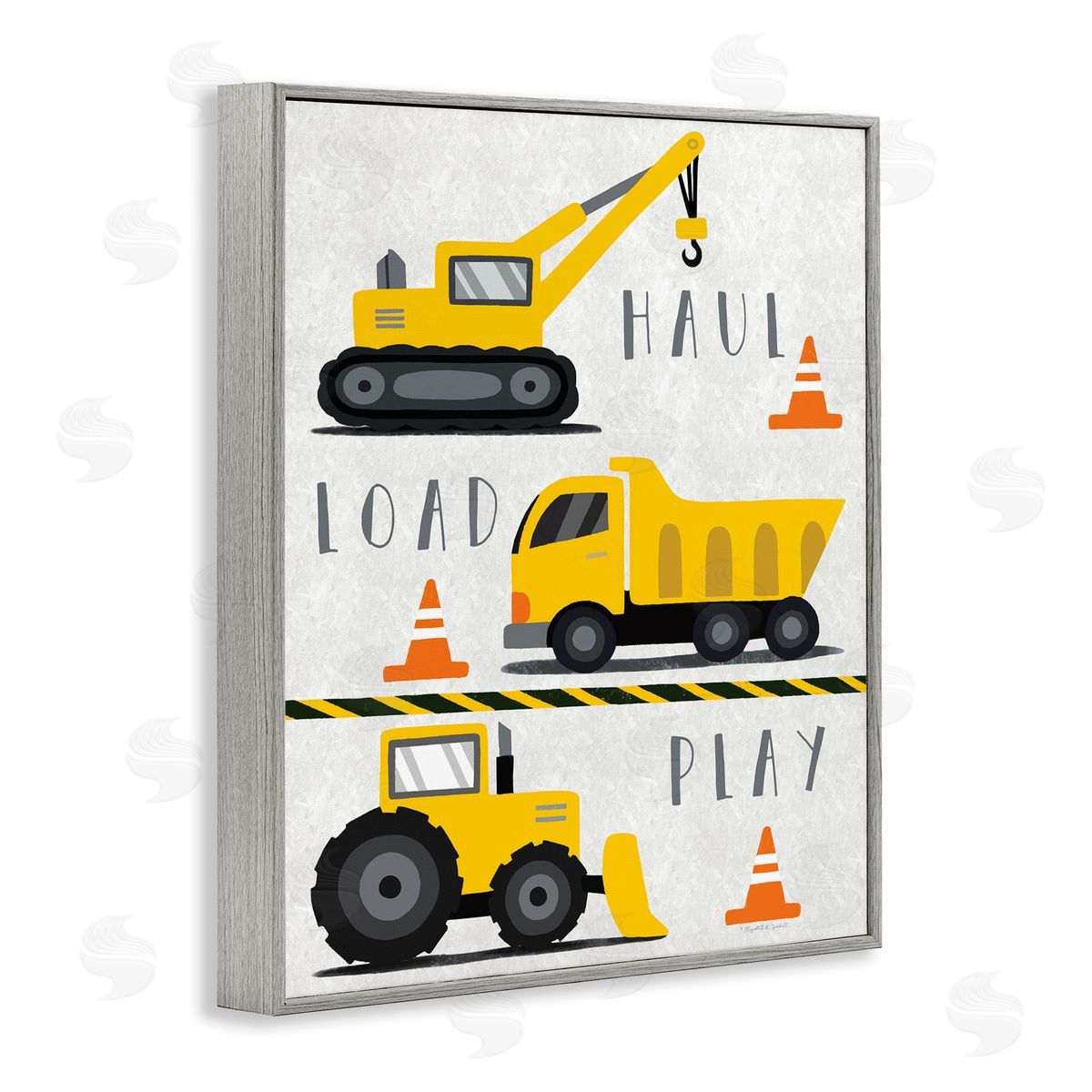 Haul Load Play Trucks Grey Frame Print Wall Art, Home Decor by Elizabeth Tyndall