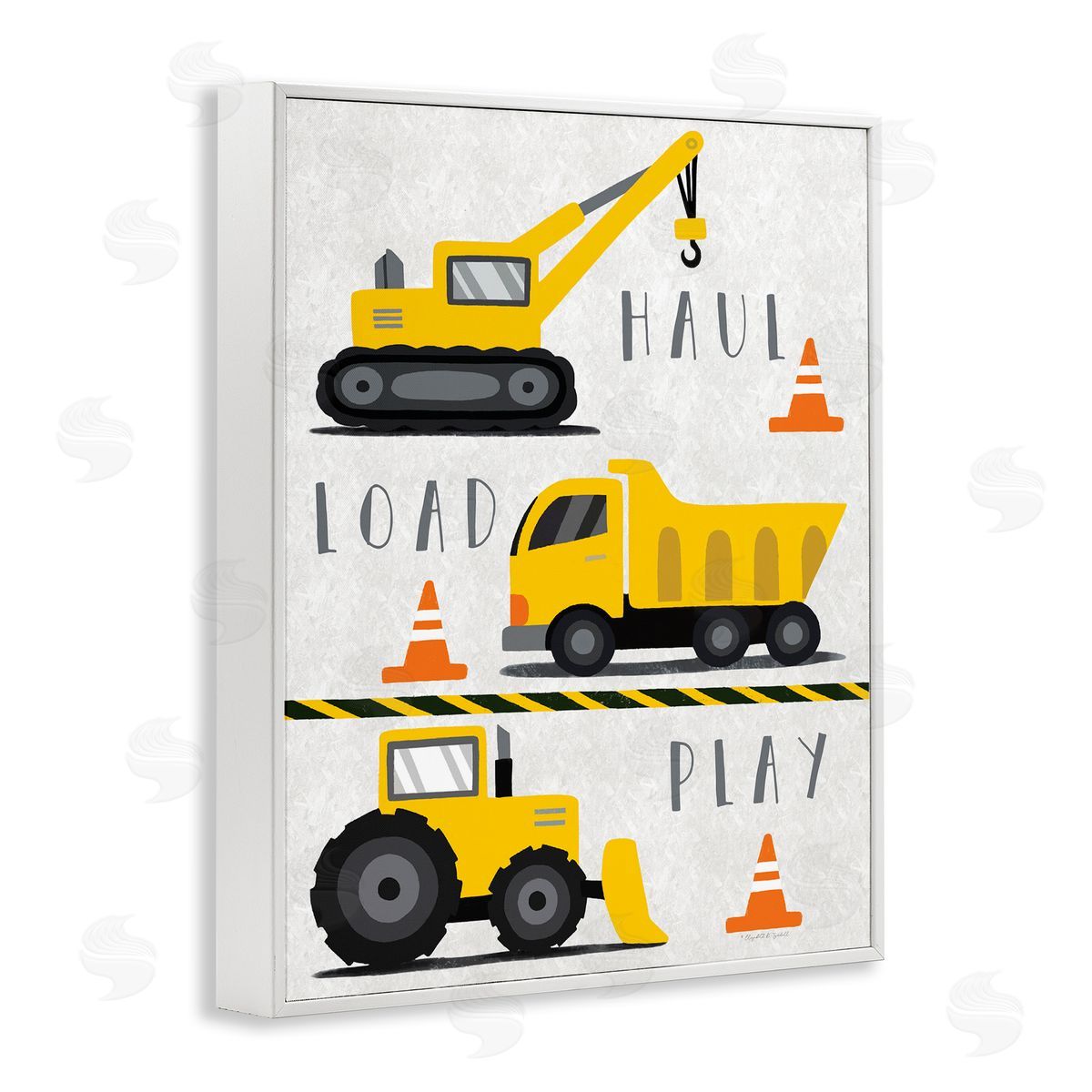 Haul Load Play Trucks White Frame Print Wall Art, Home Decor by Elizabeth Tyndall