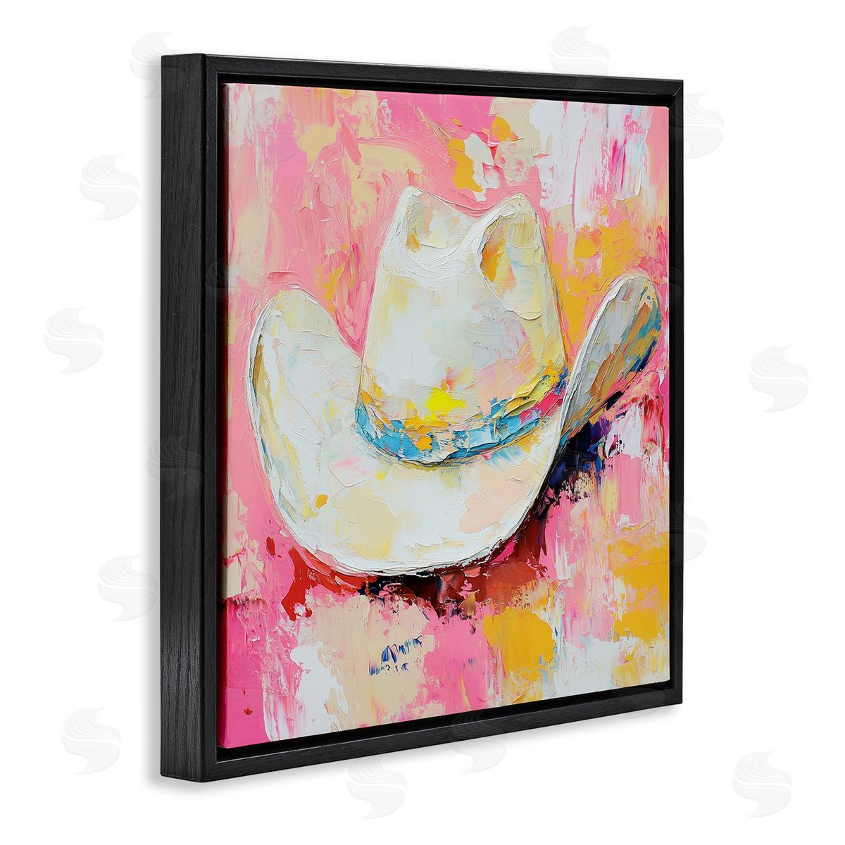 Painterly Brushed Cowgirl Hat Black Floating Frame Canvas Wall Art, Home Decor by Heidi Kuntz