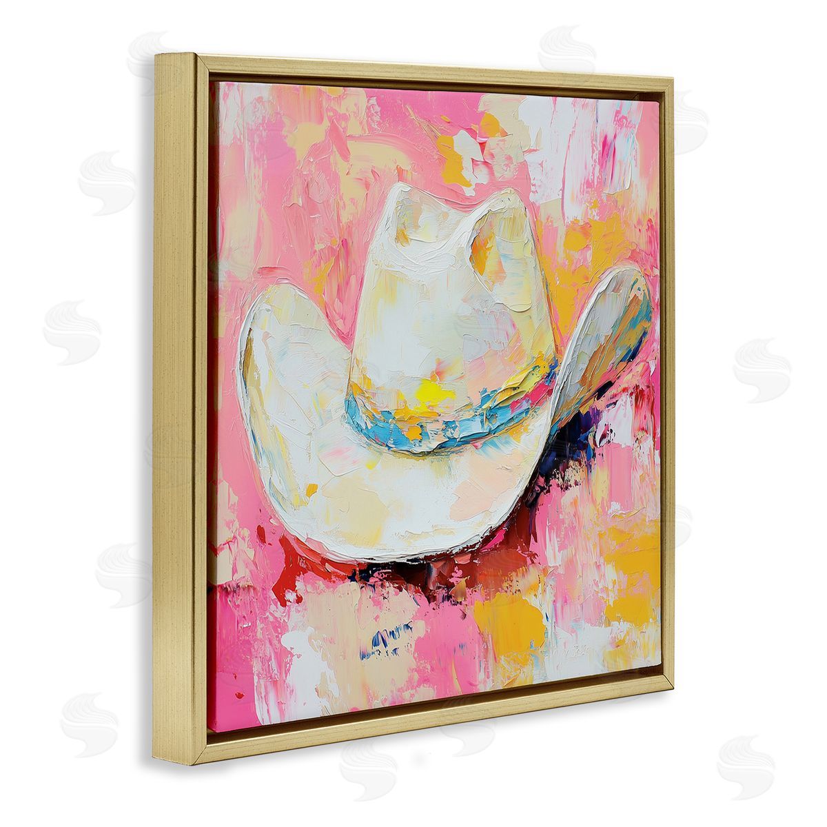 Painterly Brushed Cowgirl Hat Gold Floating Frame Canvas Wall Art, Home Decor by Heidi Kuntz
